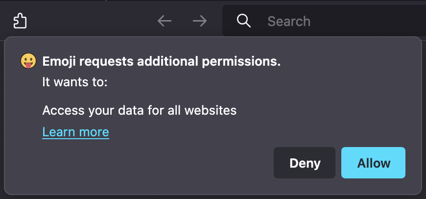 Firefox permission: "Data for all websites"